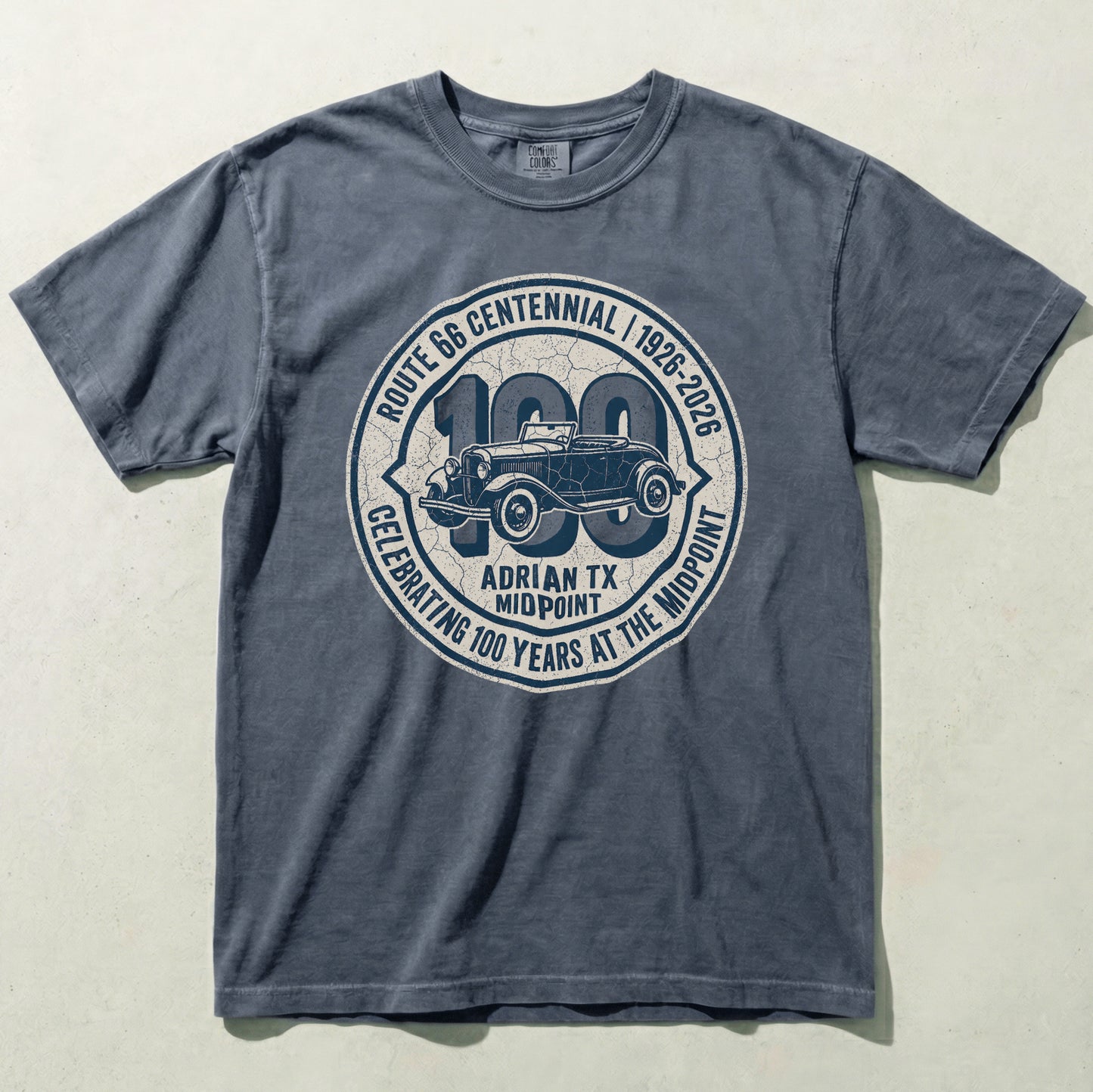 Route 66 Centennial 100 Years Comfort Colors Graphic Tee Adrian Texas Midpoint