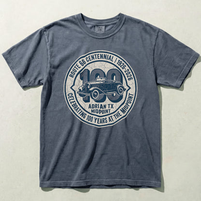 Route 66 Centennial 100 Years Comfort Colors Graphic Tee Adrian Texas Midpoint