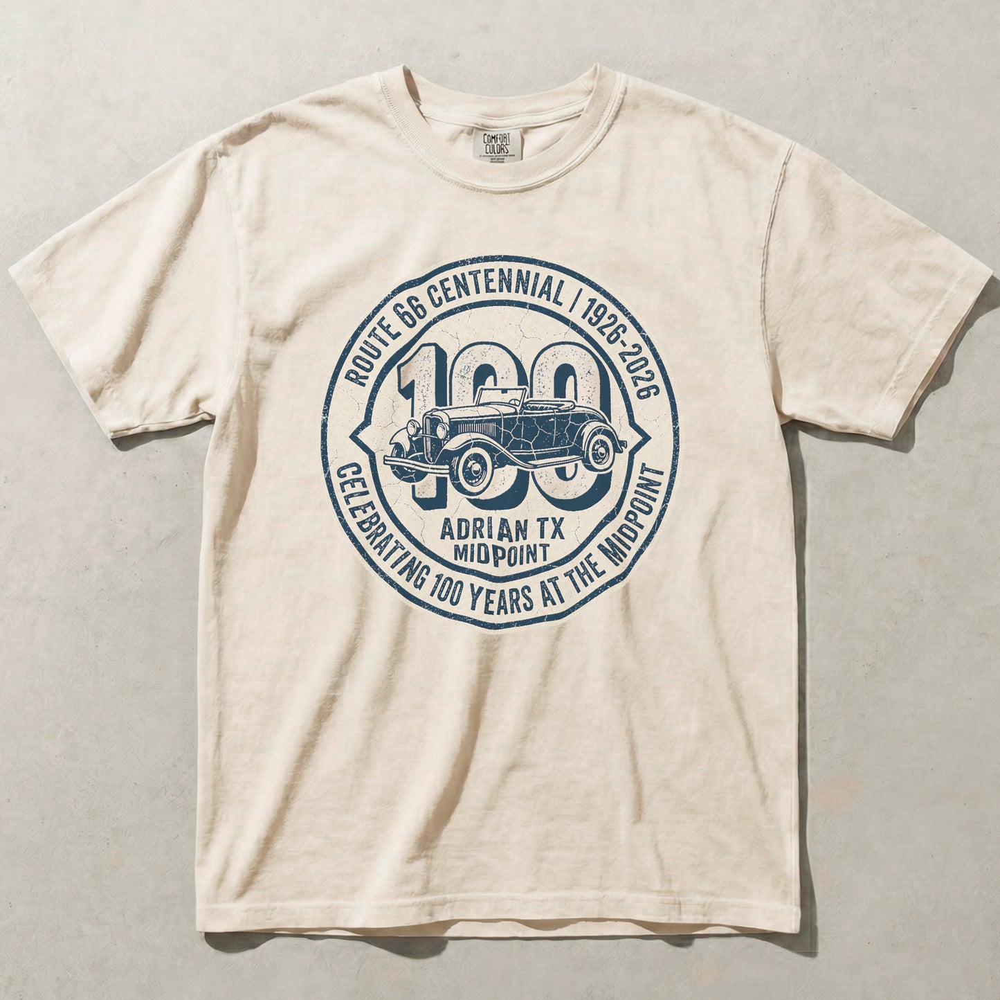 Route 66 Centennial 100 Years Comfort Colors Graphic Tee Adrian Texas Midpoint
