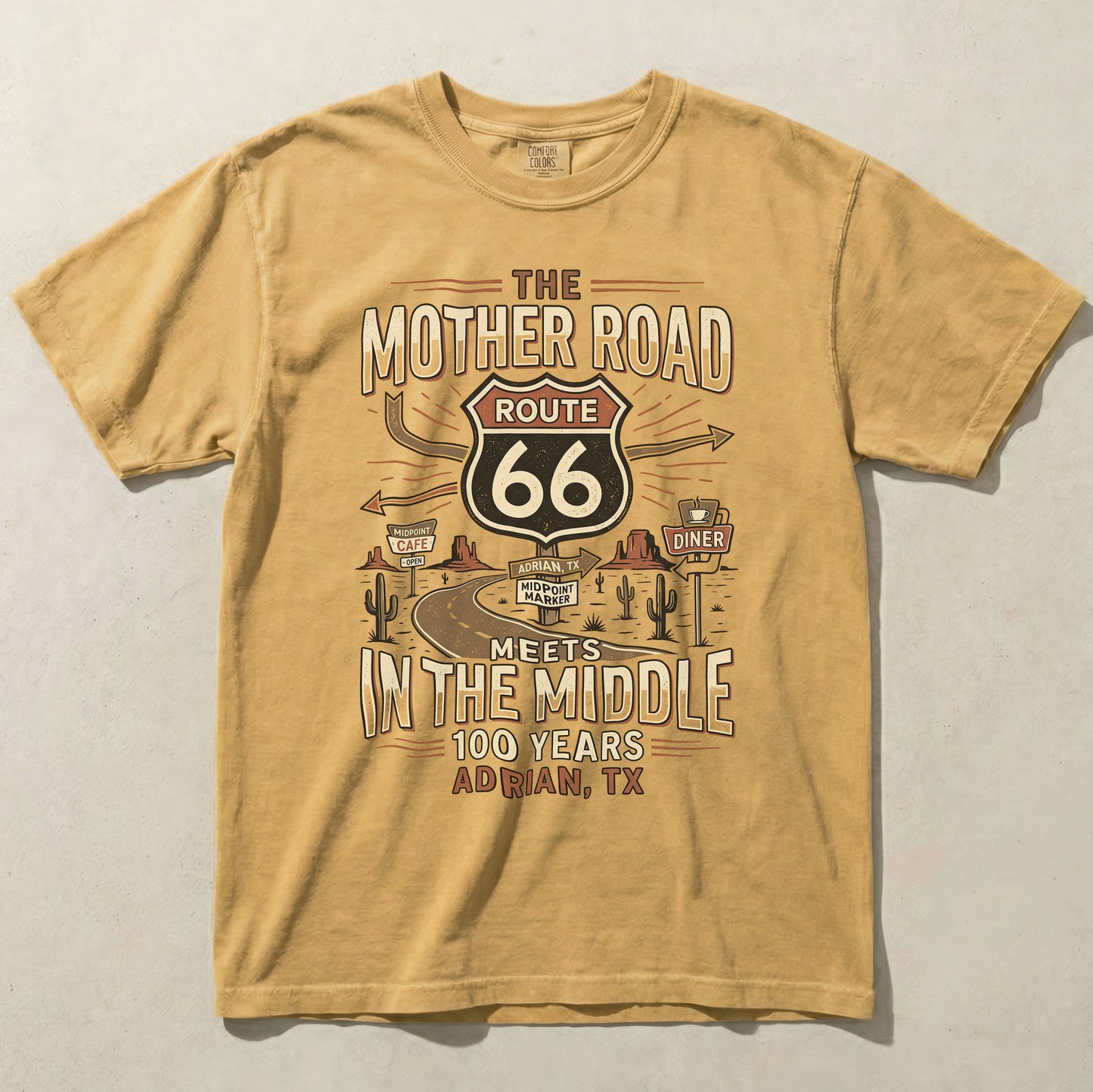 Route 66 Mother Road Shirt Adrian Texas Midpoint 100 Years Vintage Graphic Tee