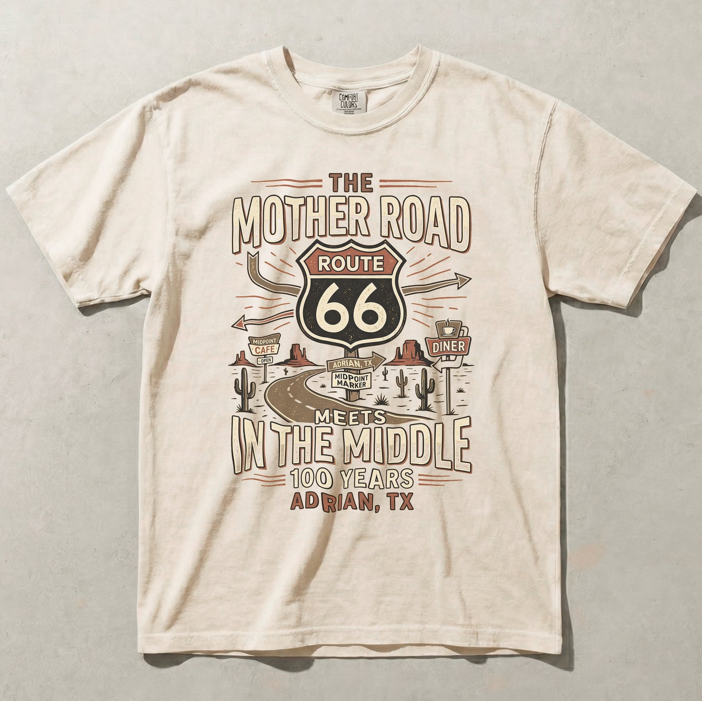Route 66 Mother Road Shirt Adrian Texas Midpoint 100 Years Vintage Graphic Tee