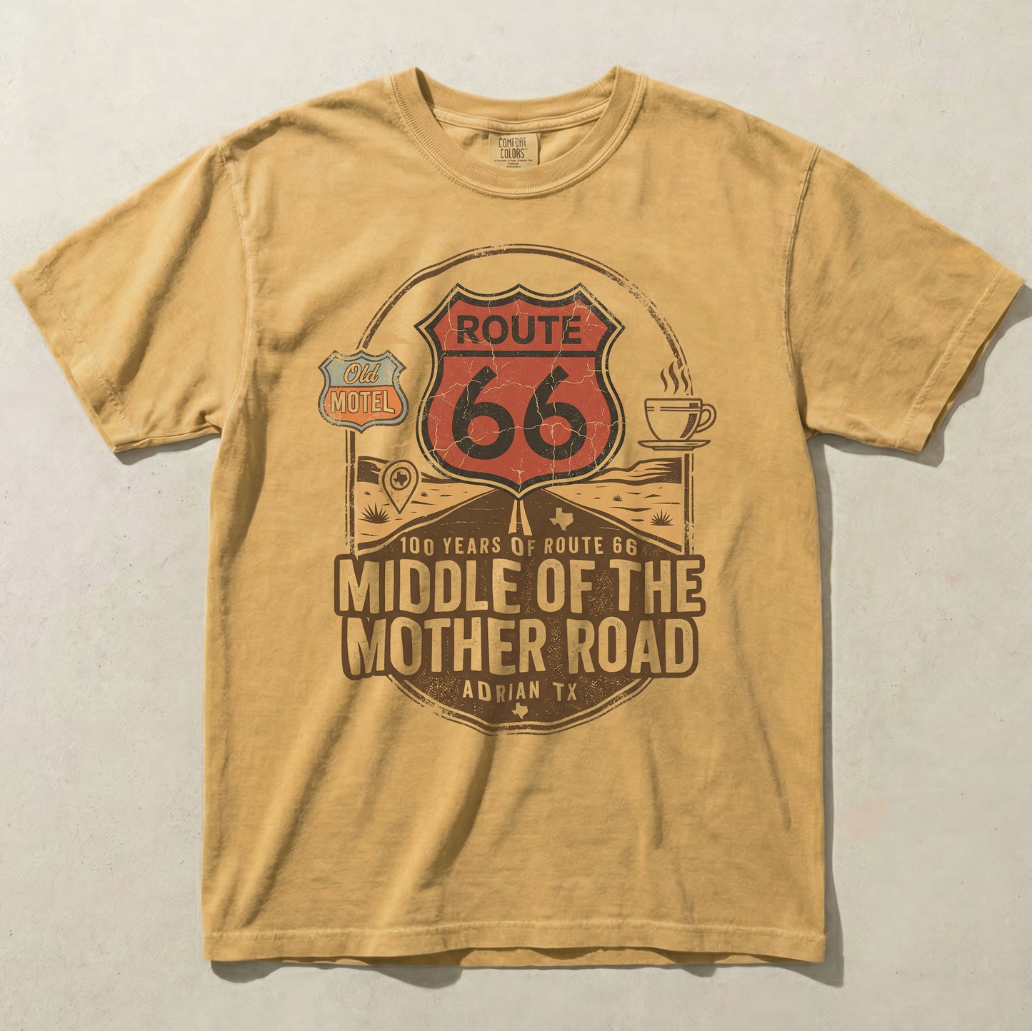 Route 66 Middle of the Mother Road Shirt Adrian TX Vintage Travel Graphic Tee