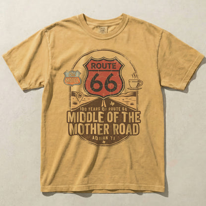 Route 66 Middle of the Mother Road Shirt Adrian TX Vintage Travel Graphic Tee