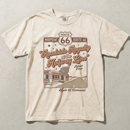 Route 66 Roadside Royalty Shirt Adrian TX Midpoint Vintage Travel Graphic Tee