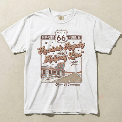 Route 66 Roadside Royalty Shirt Adrian TX Midpoint Vintage Travel Graphic Tee