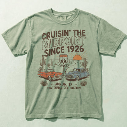 Route 66 Cruisin The Midpoint Shirt Adrian TX Vintage Cars Road Trip Graphic Tee