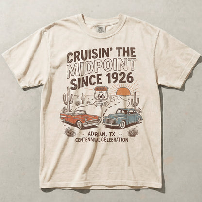 Route 66 Cruisin The Midpoint Shirt Adrian TX Vintage Cars Road Trip Graphic Tee
