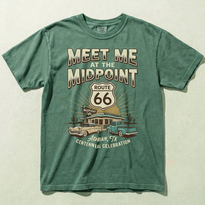 Route 66 Meet Me at the Midpoint Shirt Adrian Texas Vintage Road Trip Graphic Tee