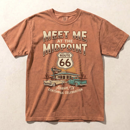 Route 66 Meet Me at the Midpoint Shirt Adrian Texas Vintage Road Trip Graphic Tee