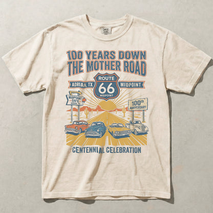 Route 66 100 Years Down the Mother Road Shirt Adrian Texas Centennial Graphic Tee