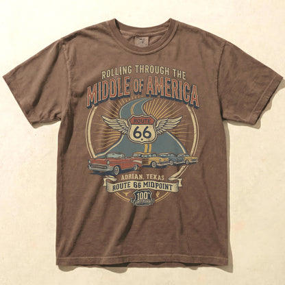 Route 66 Middle of America Shirt Adrian Texas Vintage Road Trip Graphic Tee