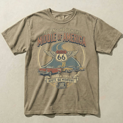 Route 66 Middle of America Shirt Adrian Texas Vintage Road Trip Graphic Tee