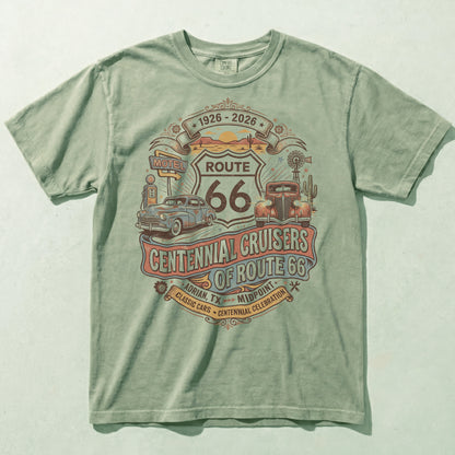 Route 66 Centennial Cruisers Shirt 1926 2026 Adrian Texas Vintage Car Graphic Tee