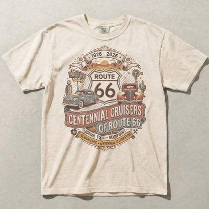 Route 66 Centennial Cruisers Shirt 1926 2026 Adrian Texas Vintage Car Graphic Tee