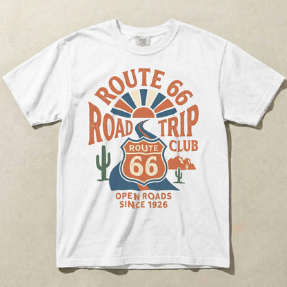 Route 66 Road Trip Club Tee - Vintage Open Roads Graphic Shirt