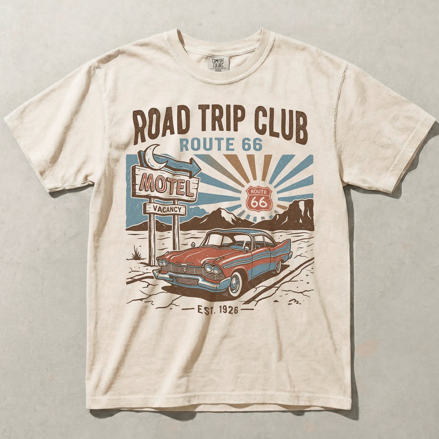 Road Trip Club Route 66 Tee - Vintage Motel Graphic Shirt