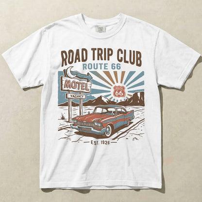 Road Trip Club Route 66 Tee - Vintage Motel Graphic Shirt