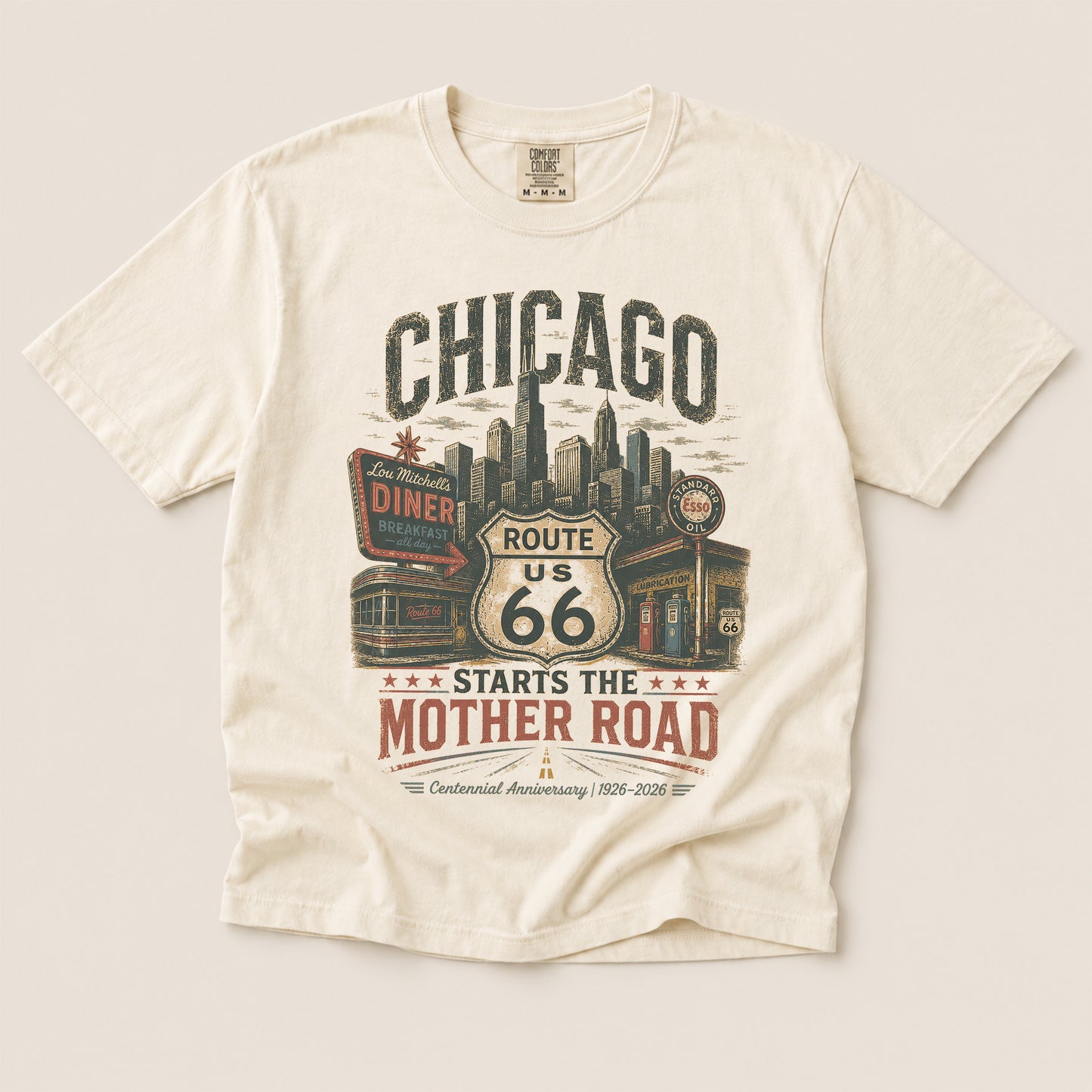 Chicago Starts the Mother Road Route 66 Graphic Tee | Centennial Road Trip Shirt