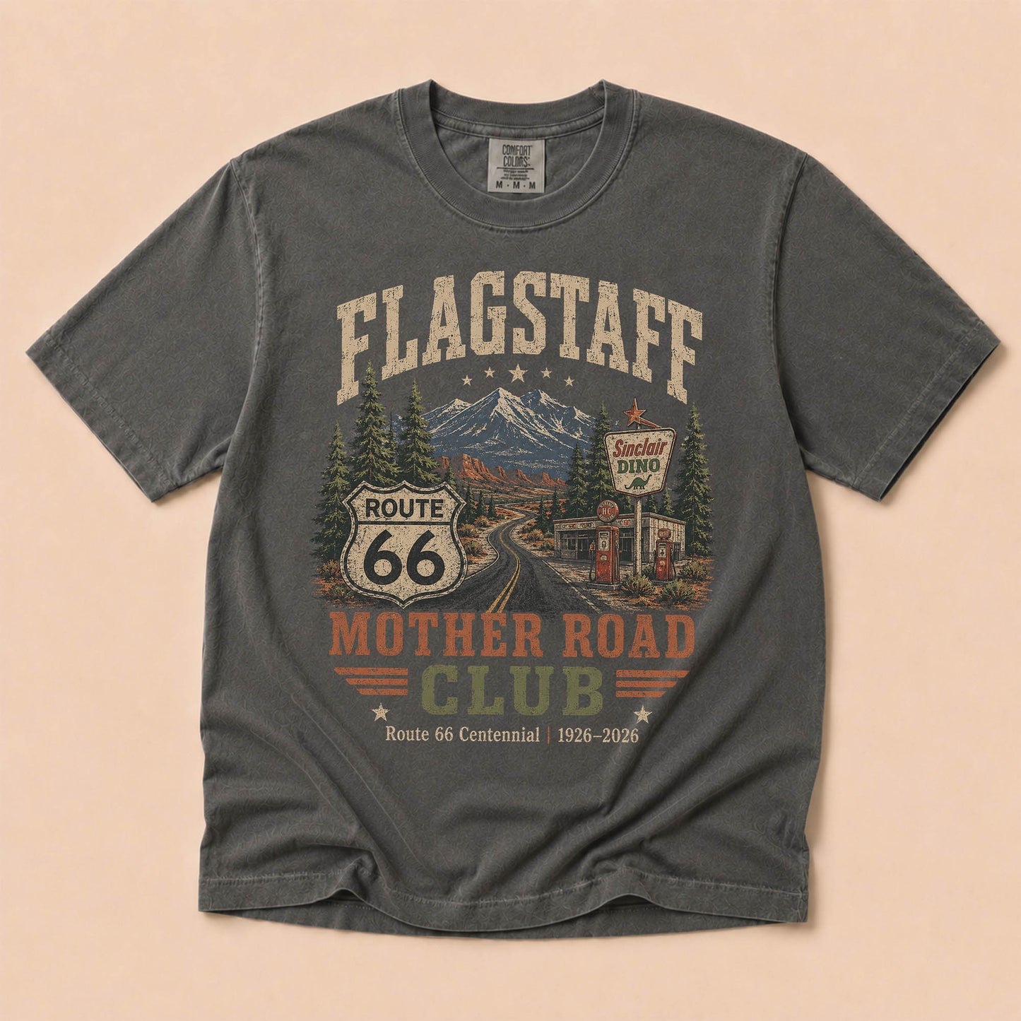 Flagstaff Mother Road Club Route 66 Graphic Tee | Vintage Arizona Road Trip Shirt