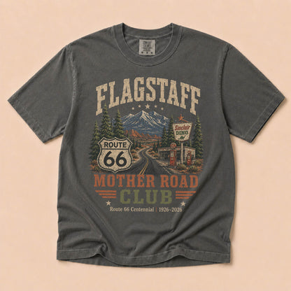 Flagstaff Mother Road Club Route 66 Graphic Tee | Vintage Arizona Road Trip Shirt