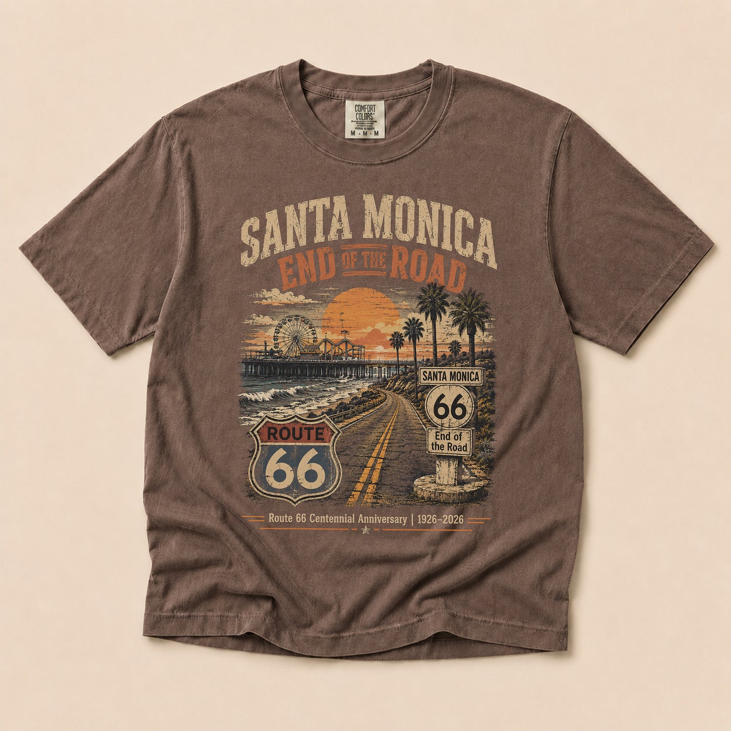 Santa Monica End of the Road Route 66 Graphic Tee | Vintage California Travel Shirt