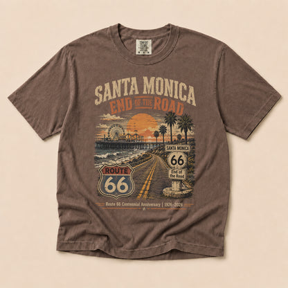 Santa Monica End of the Road Route 66 Graphic Tee | Vintage California Travel Shirt