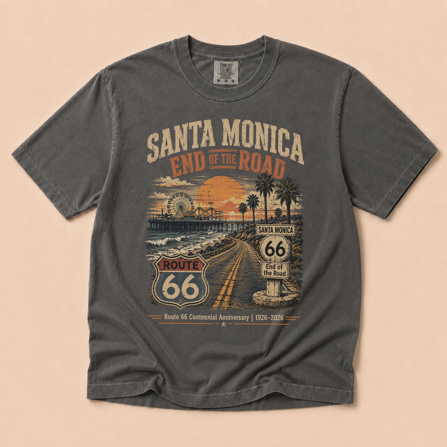 Santa Monica End of the Road Route 66 Graphic Tee | Vintage California Travel Shirt
