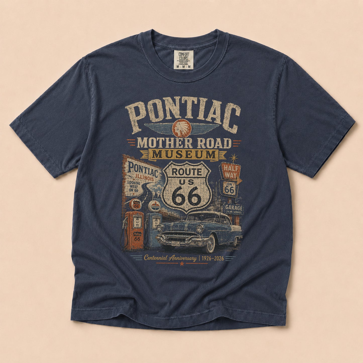 Pontiac Illinois Route 66 Graphic Tee | Mother Road Travel Shirt