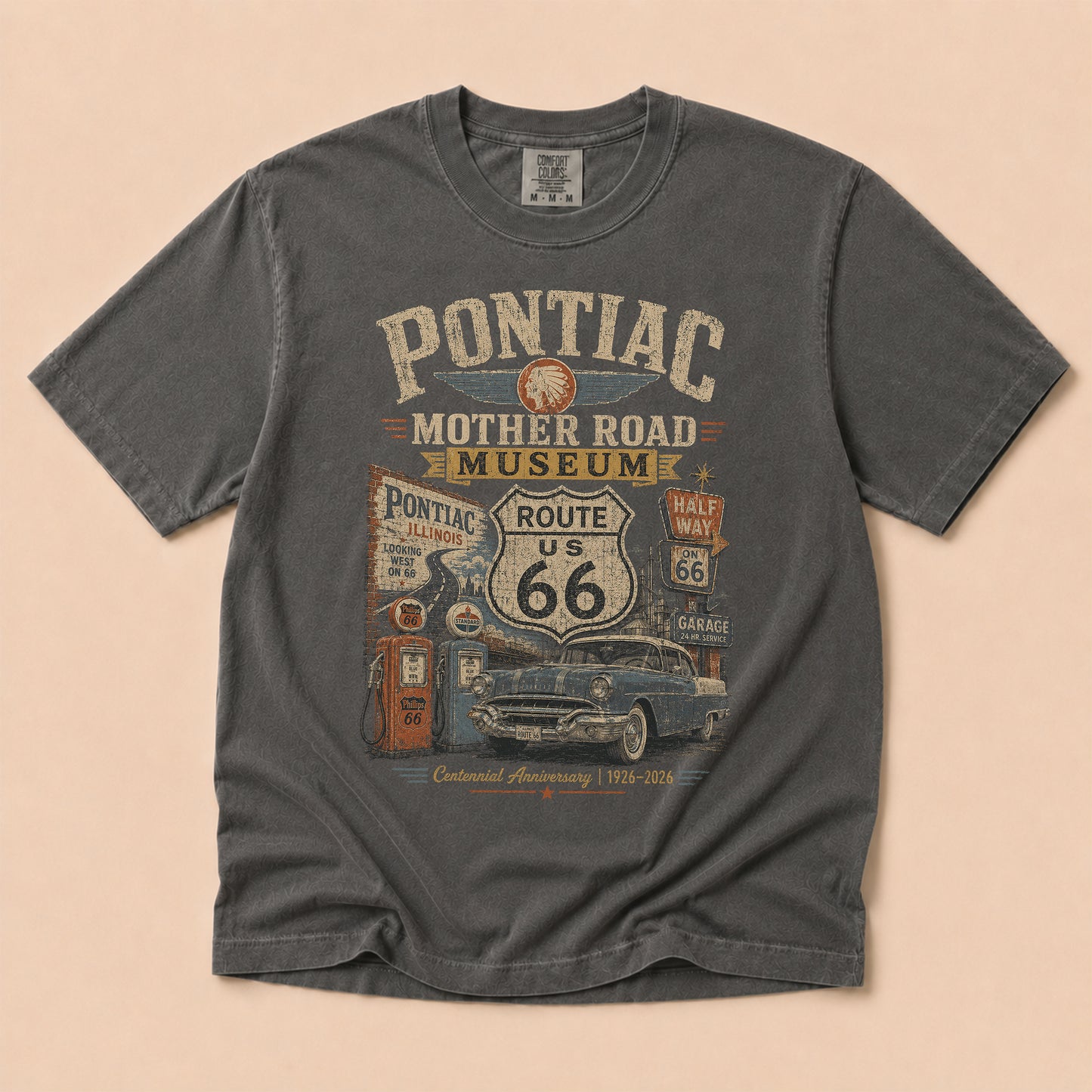 Pontiac Illinois Route 66 Graphic Tee | Mother Road Travel Shirt
