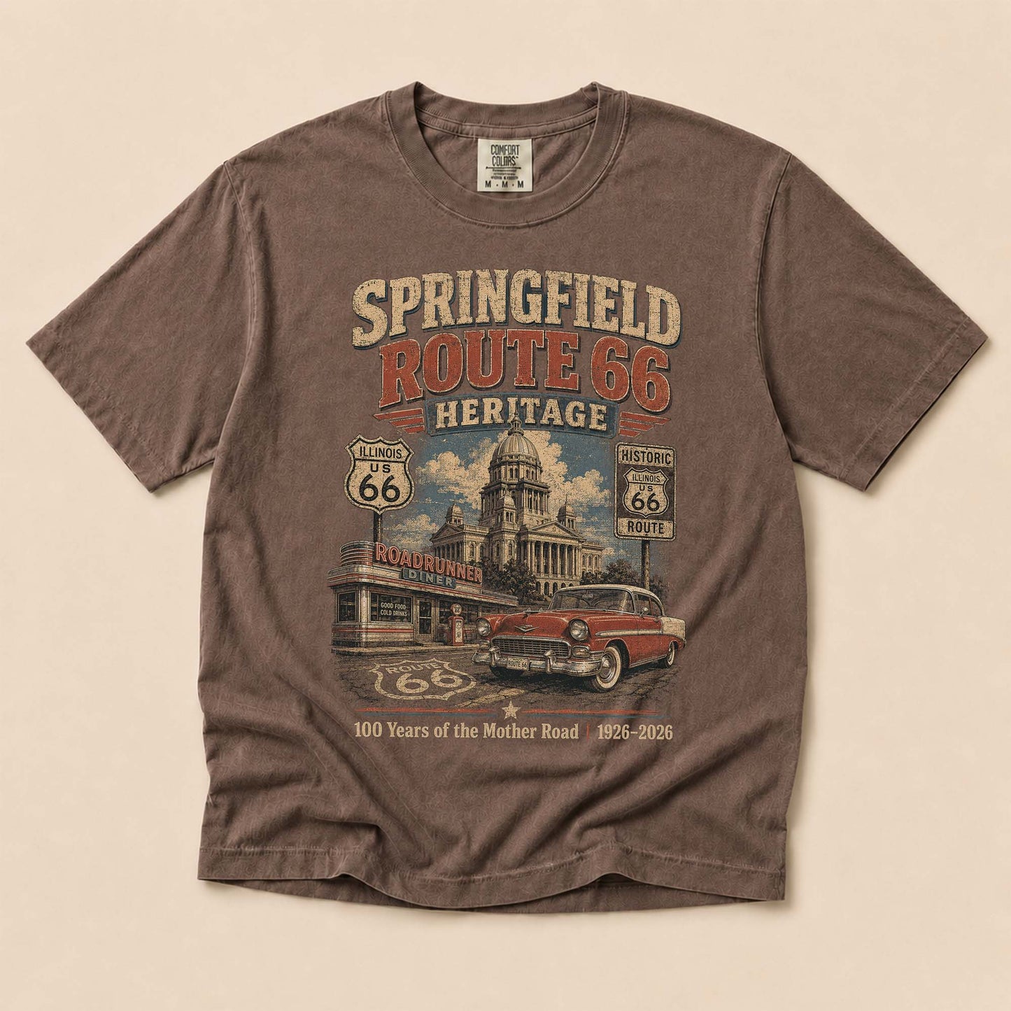 Springfield Illinois Route 66 Graphic Tee | Vintage Mother Road Heritage Shirt