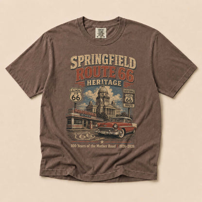 Springfield Illinois Route 66 Graphic Tee | Vintage Mother Road Heritage Shirt