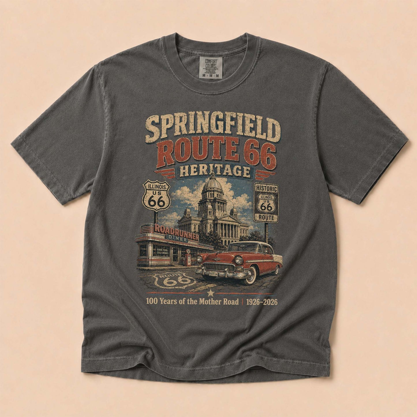 Springfield Illinois Route 66 Graphic Tee | Vintage Mother Road Heritage Shirt