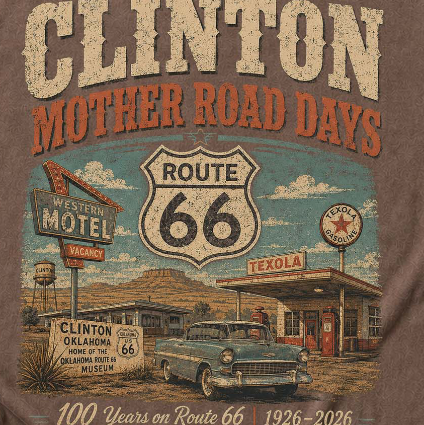 Clinton Oklahoma Route 66 Graphic Tee | Vintage Mother Road Travel Shirt