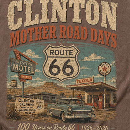 Clinton Oklahoma Route 66 Graphic Tee | Vintage Mother Road Travel Shirt