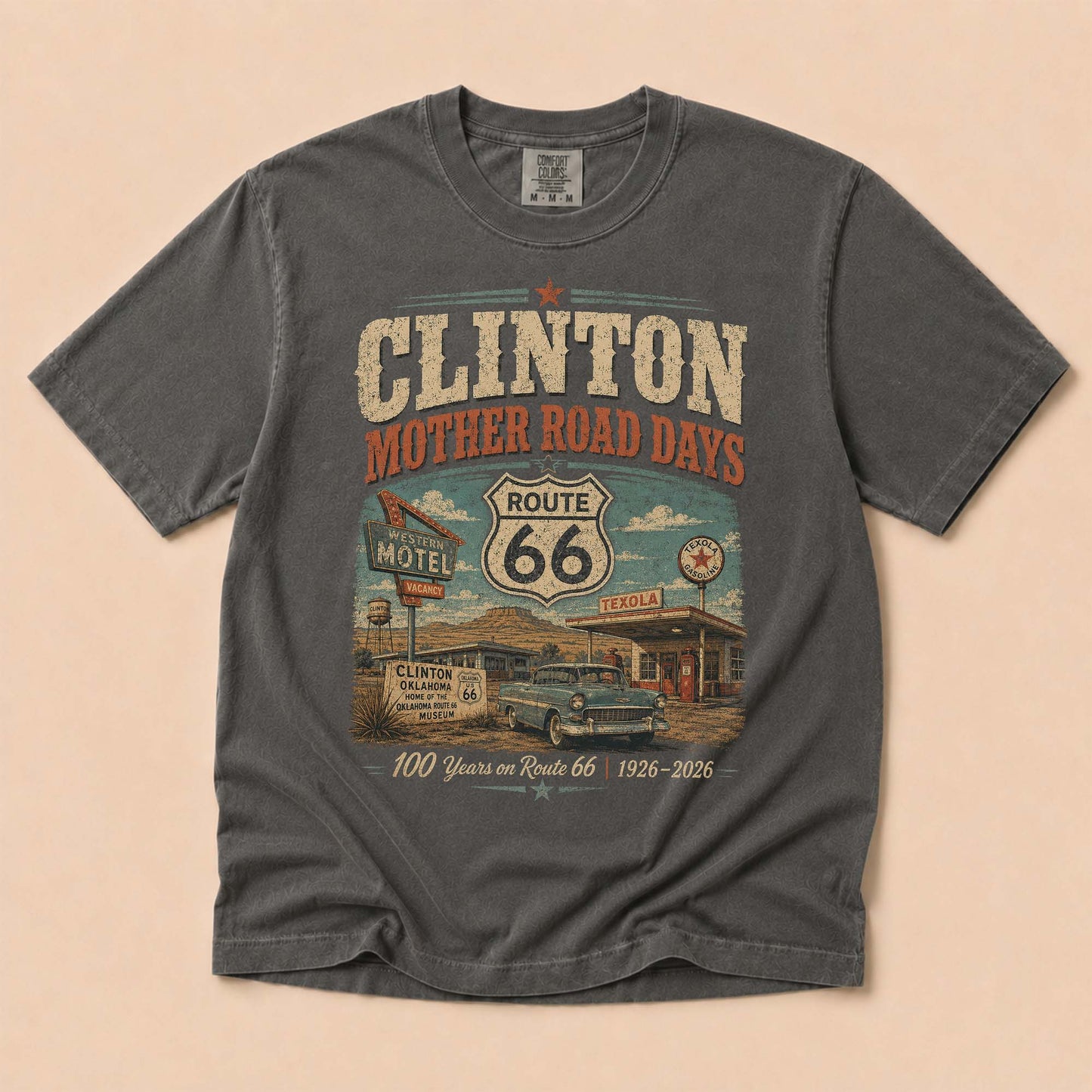 Clinton Oklahoma Route 66 Graphic Tee | Vintage Mother Road Travel Shirt