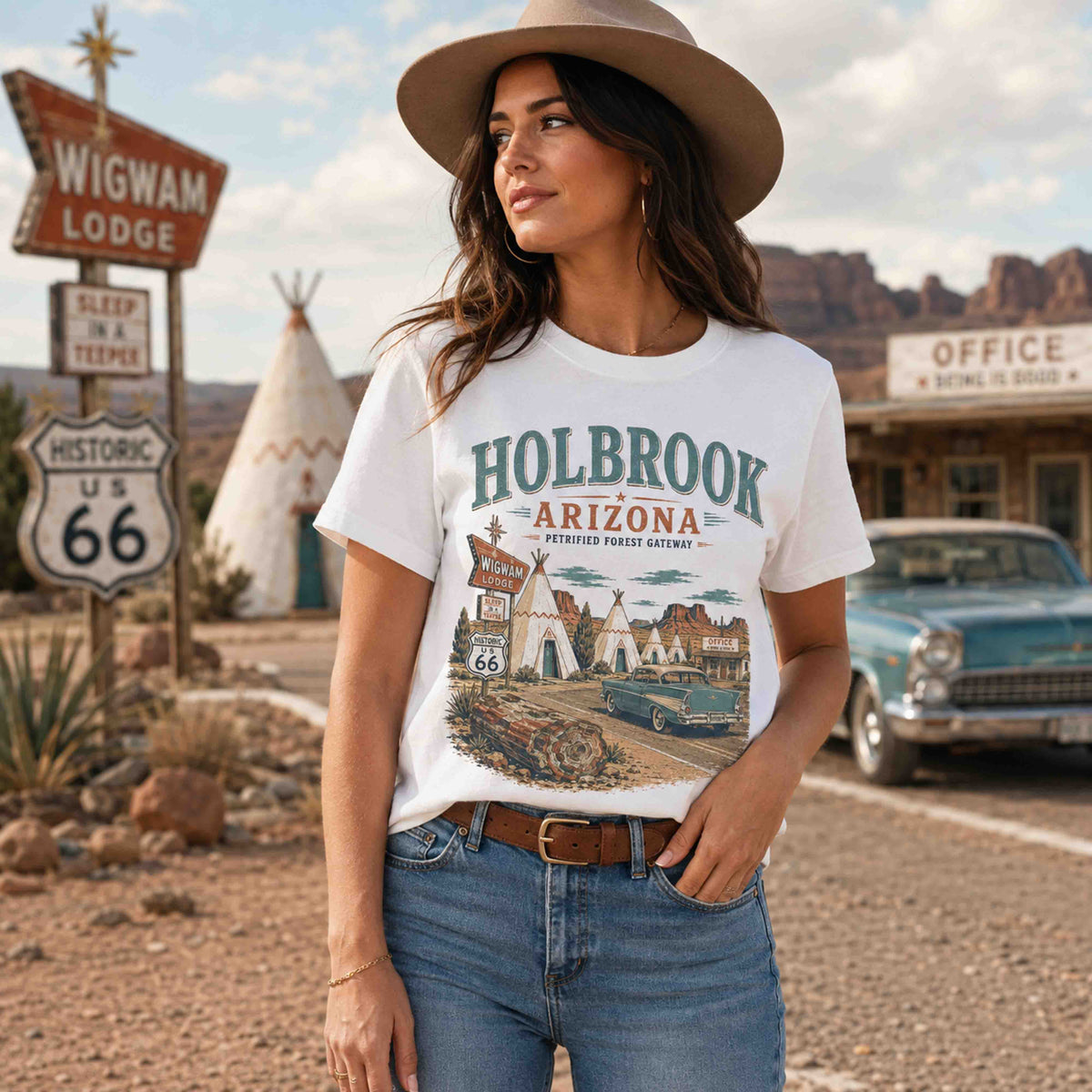 Holbrook Arizona Route 66 Wigwam Motel Historic Desert Graphic Tee