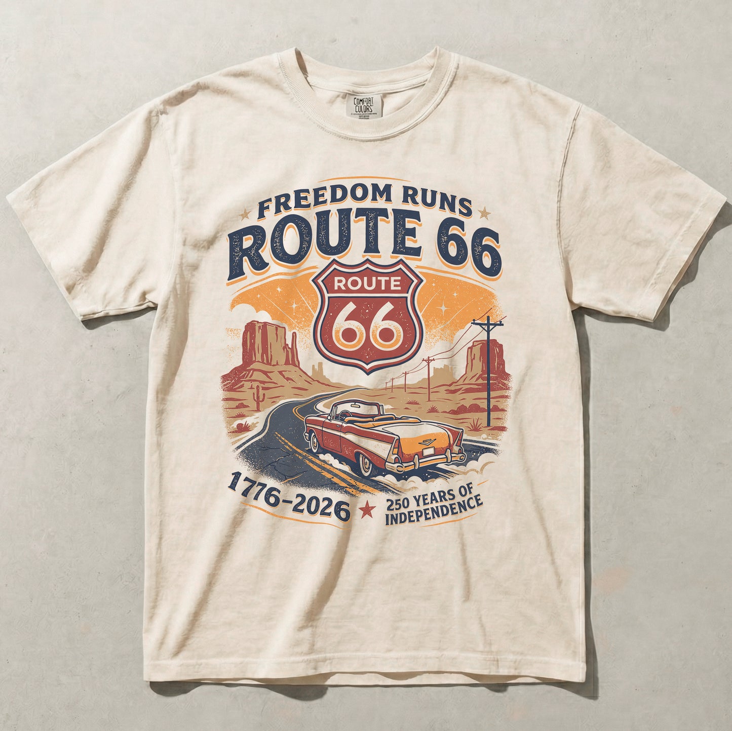 Freedom Runs Route 66 America 250 Graphic Tee