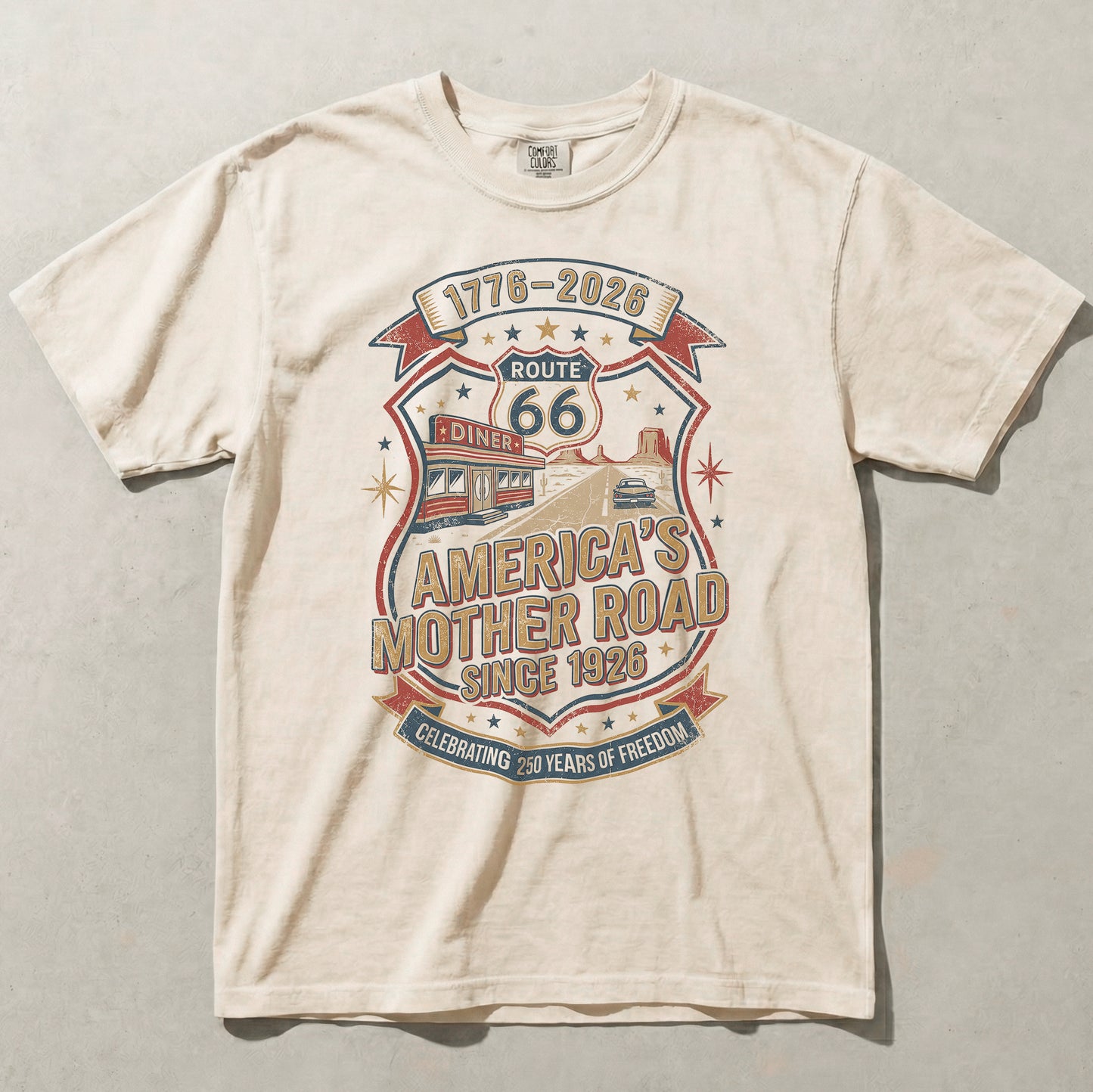 America’s Mother Road Route 66 Shirt – 250 Years of Freedom Vintage Americana Graphic Tee