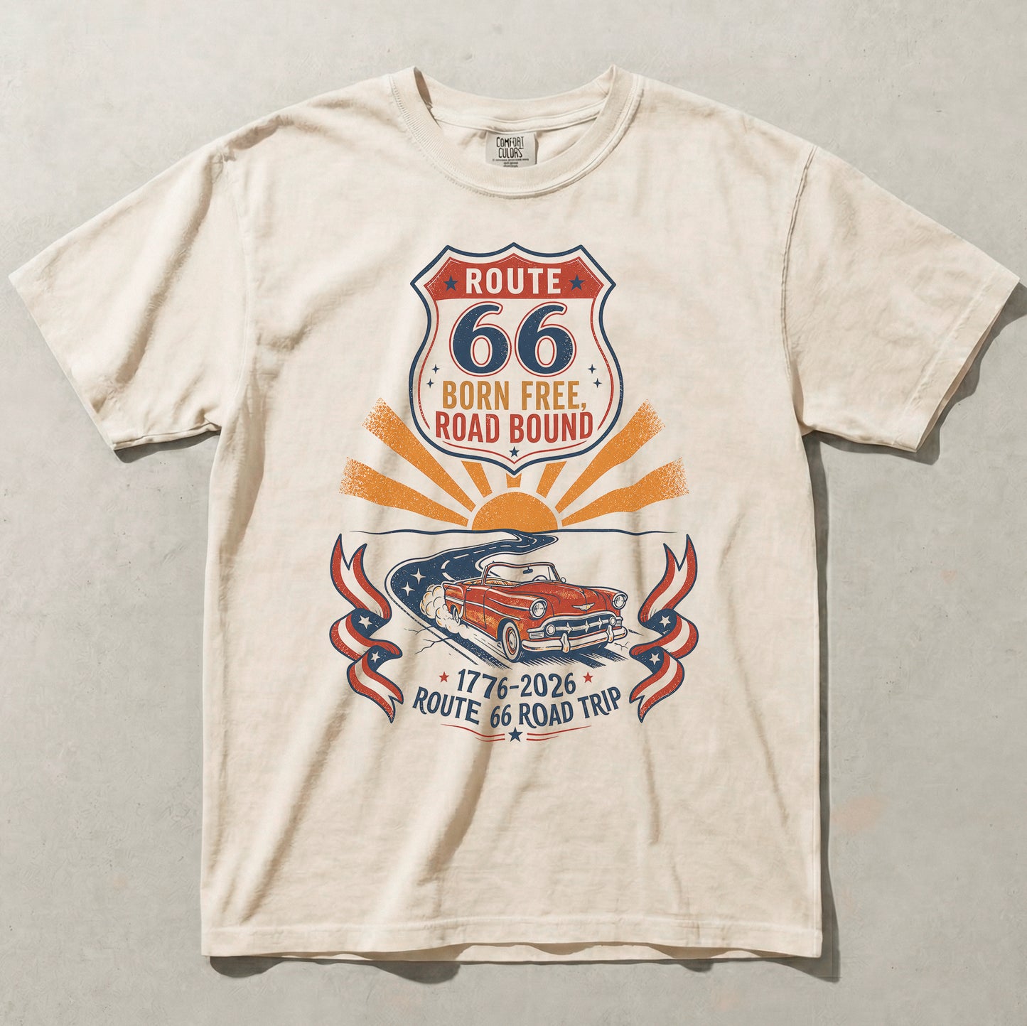 Route 66 Born Free Road Bound Shirt – America 250 Road Trip Graphic Tee