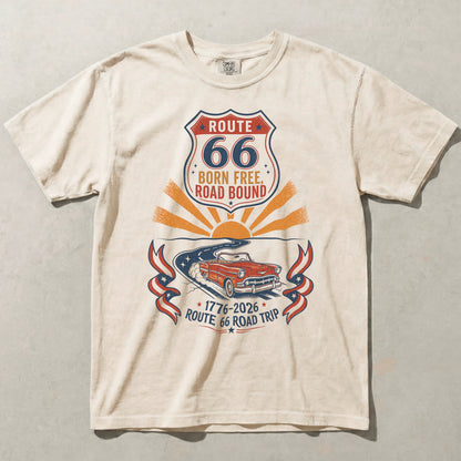 Route 66 Born Free Road Bound Shirt – America 250 Road Trip Graphic Tee