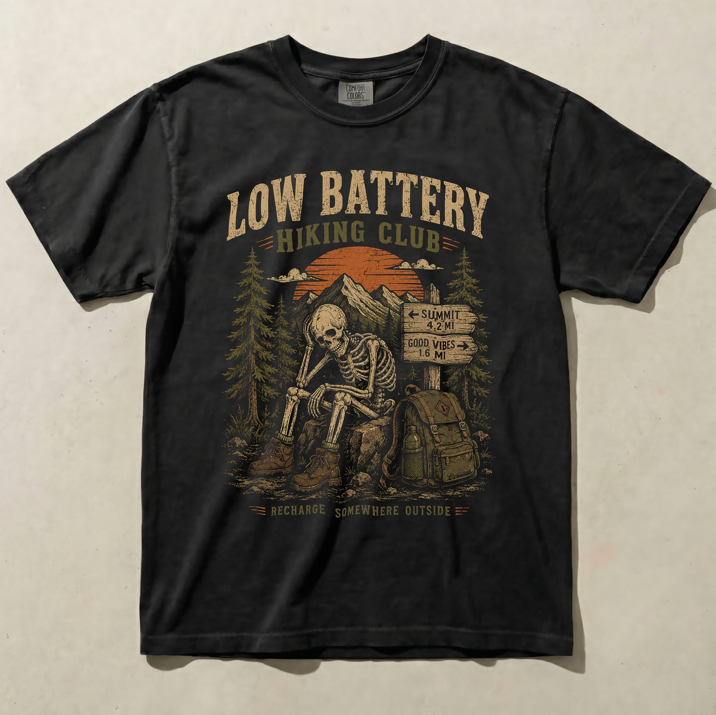 Low Battery Hiking Club Graphic Tee | Skeleton Hiking Shirt