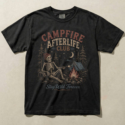 Skeleton Campfire Graphic Tee Vintage Outdoor Camping Shirt