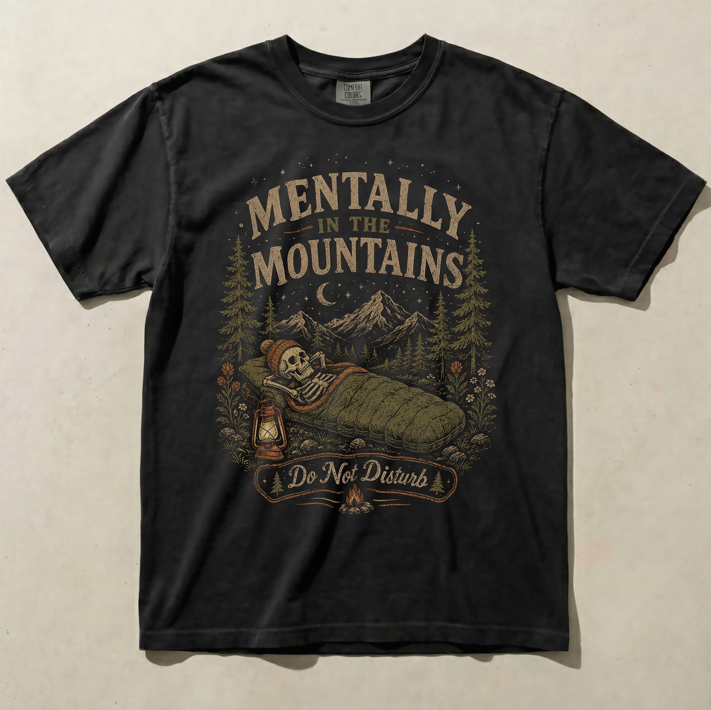 Skeleton Mountain Camping Graphic Tee | Funny Outdoor Shirt