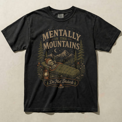 Skeleton Mountain Camping Graphic Tee | Funny Outdoor Shirt