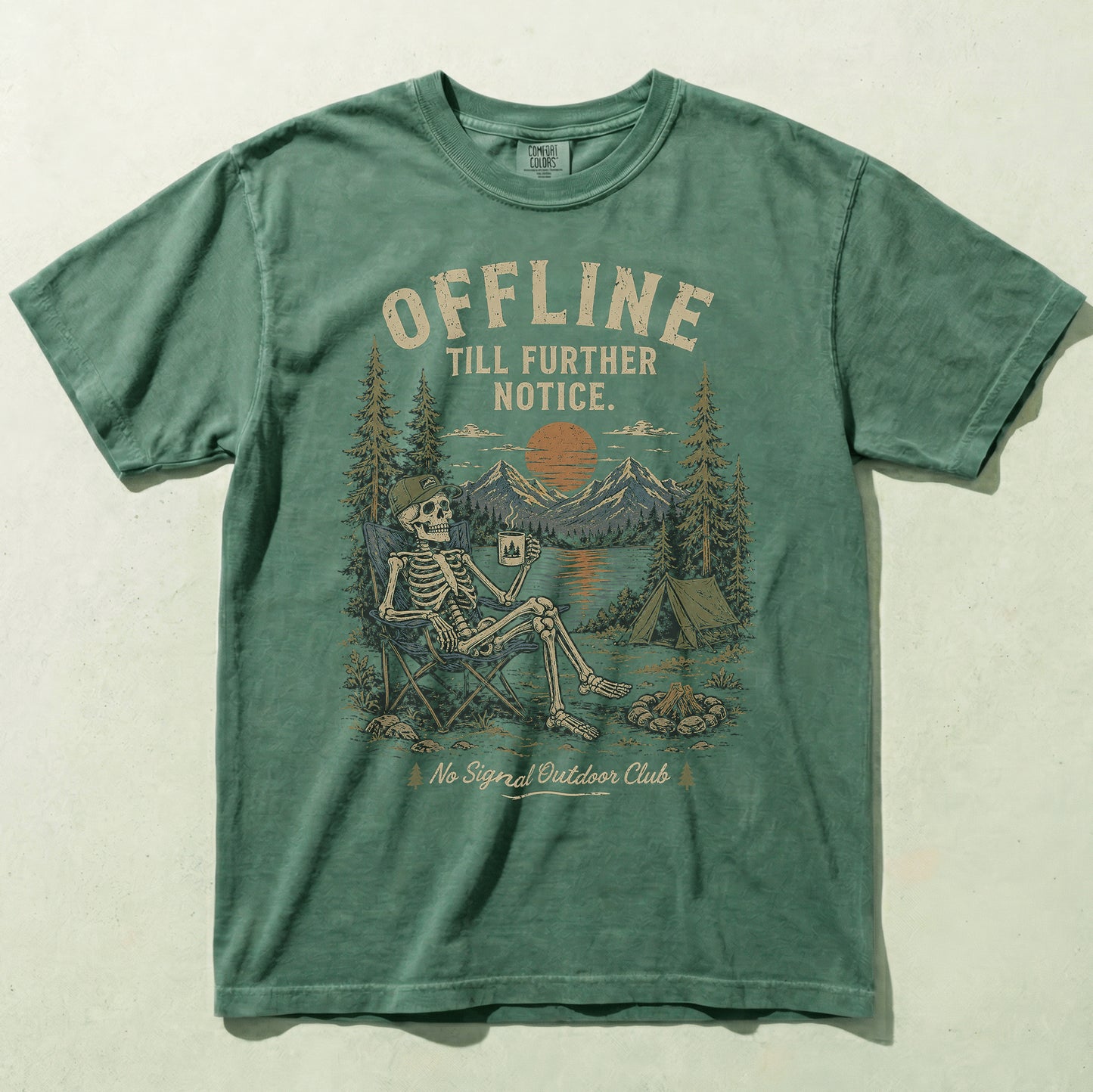 Offline Till Further Notice Skeleton Camping Graphic Tee | Funny Outdoor Shirt