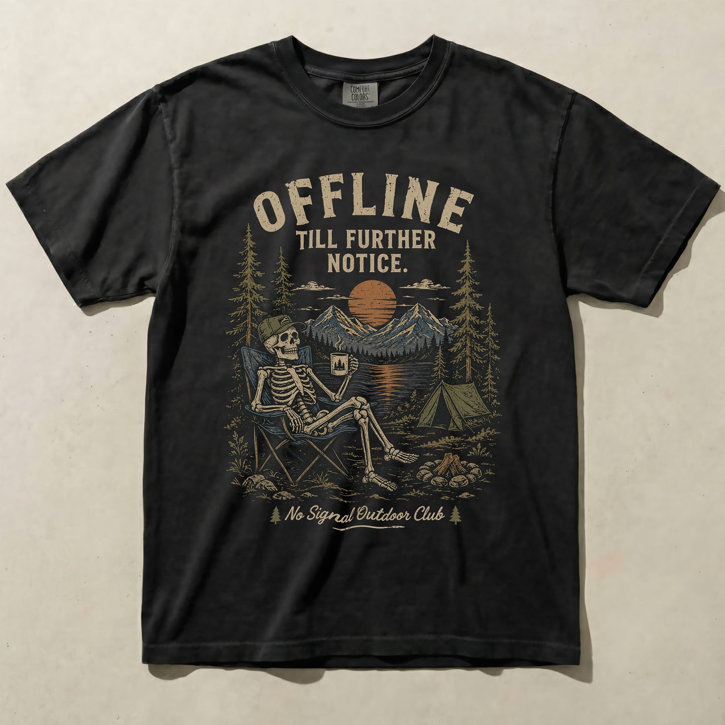 Offline Till Further Notice Skeleton Camping Graphic Tee | Funny Outdoor Shirt