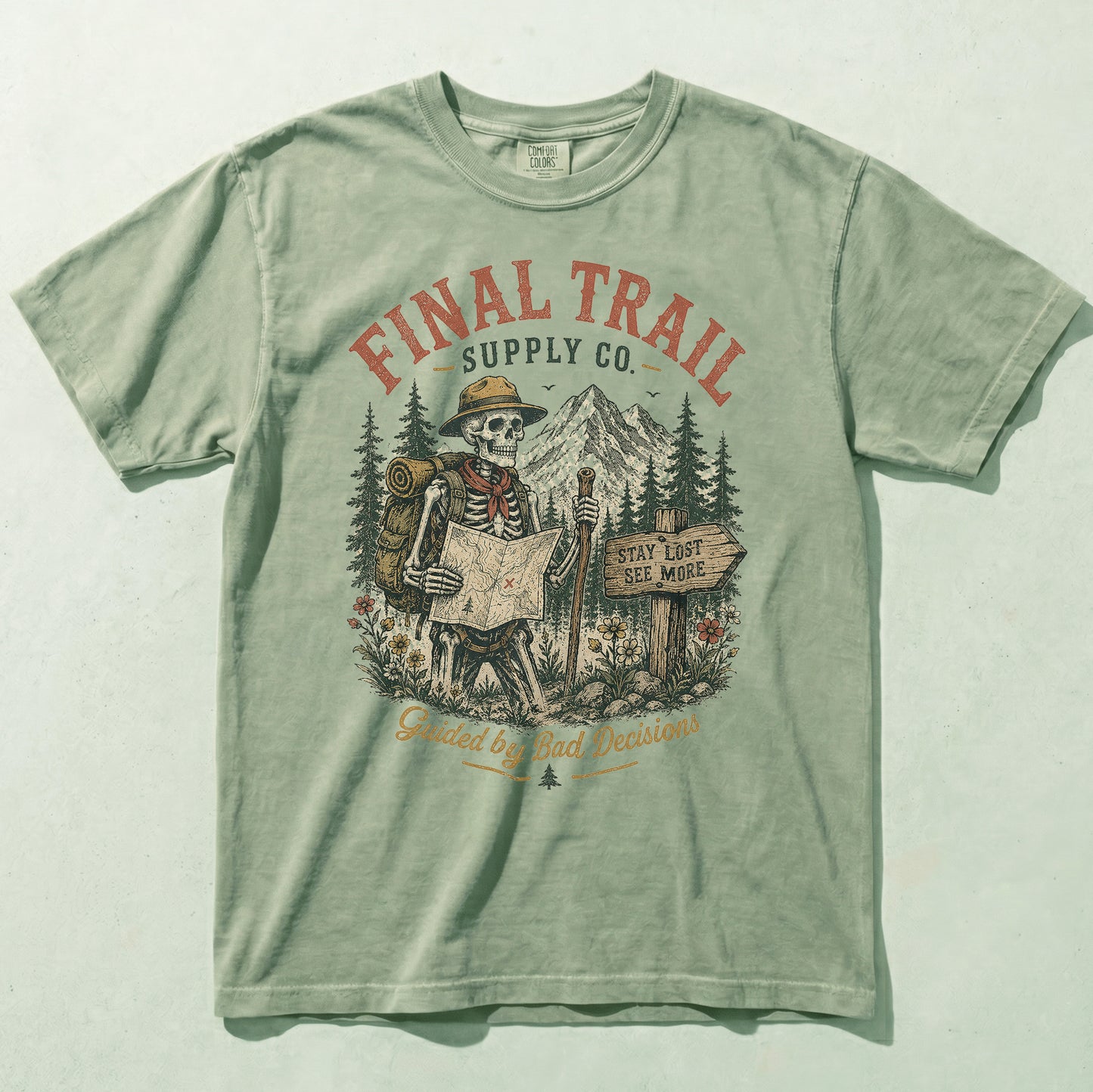 Skeleton Trail Guide Graphic Tee | Vintage Outdoor Hiking Shirt