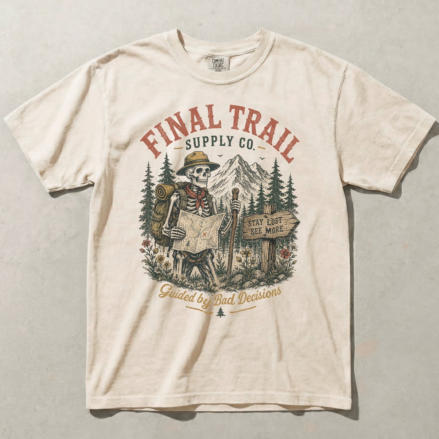 Skeleton Trail Guide Graphic Tee | Vintage Outdoor Hiking Shirt
