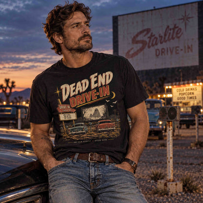 Dead End Drive-In vintage graphic tee inspired by classic American drive-in theater nostalgia