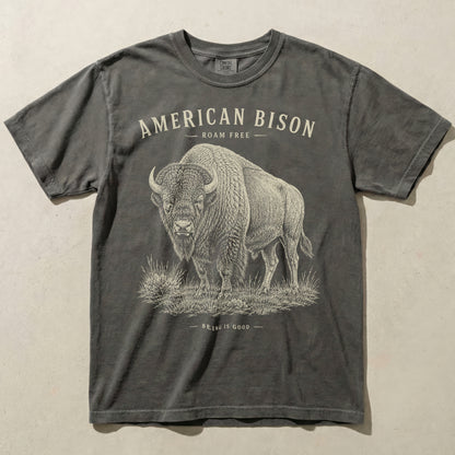 American Bison Roam Free Graphic Tee – Vintage Wildlife T-Shirt